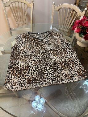 Leopard Print Women’s Short Sleeve Top - Brown/Black